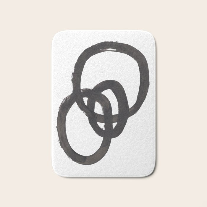 And I Op' Minimalist Ink Line Drawing Abstract Black Brush Strokes Modern Funky Maze by Ejaaz Haniff  Bath Mat