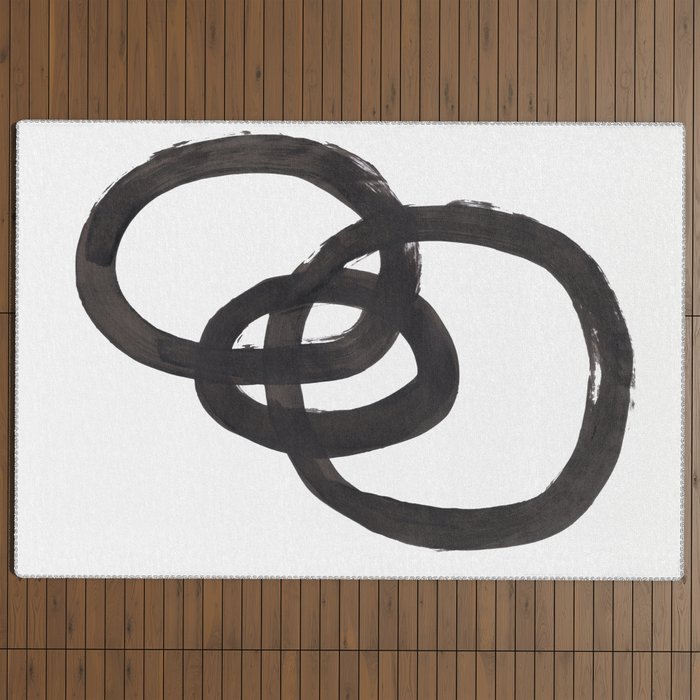 And I Op' Minimalist Ink Line Drawing Abstract Black Brush Strokes Modern Funky Maze by Ejaaz Haniff  Outdoor Rug