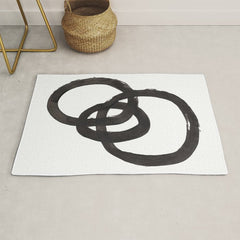 And I Op' Minimalist Ink Line Drawing Abstract Black Brush Strokes Modern Funky Maze by Ejaaz Haniff  Rug