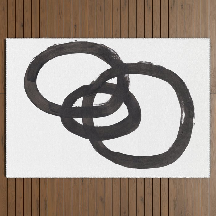 And I Op' Minimalist Ink Line Drawing Abstract Black Brush Strokes Modern Funky Maze by Ejaaz Haniff  Outdoor Rug