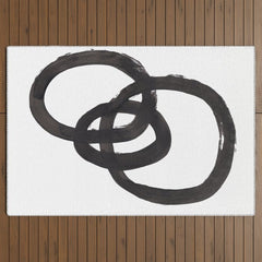 And I Op' Minimalist Ink Line Drawing Abstract Black Brush Strokes Modern Funky Maze by Ejaaz Haniff  Outdoor Rug