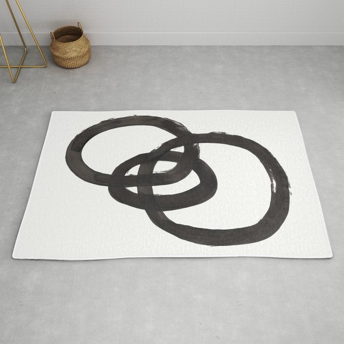 And I Op' Minimalist Ink Line Drawing Abstract Black Brush Strokes Modern Funky Maze by Ejaaz Haniff  Rug