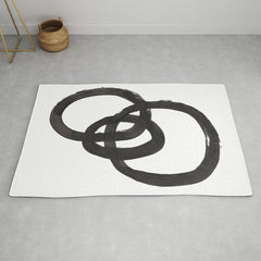 And I Op' Minimalist Ink Line Drawing Abstract Black Brush Strokes Modern Funky Maze by Ejaaz Haniff  Rug