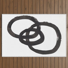 And I Op' Minimalist Ink Line Drawing Abstract Black Brush Strokes Modern Funky Maze by Ejaaz Haniff  Outdoor Rug