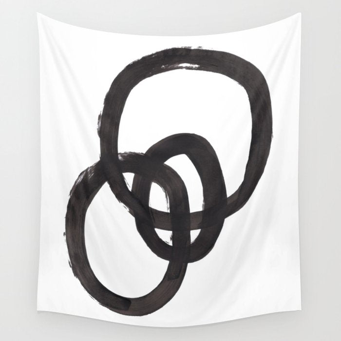 And I Op' Minimalist Ink Line Drawing Abstract Black Brush Strokes Modern Funky Maze by Ejaaz Haniff  Wall Tapestry