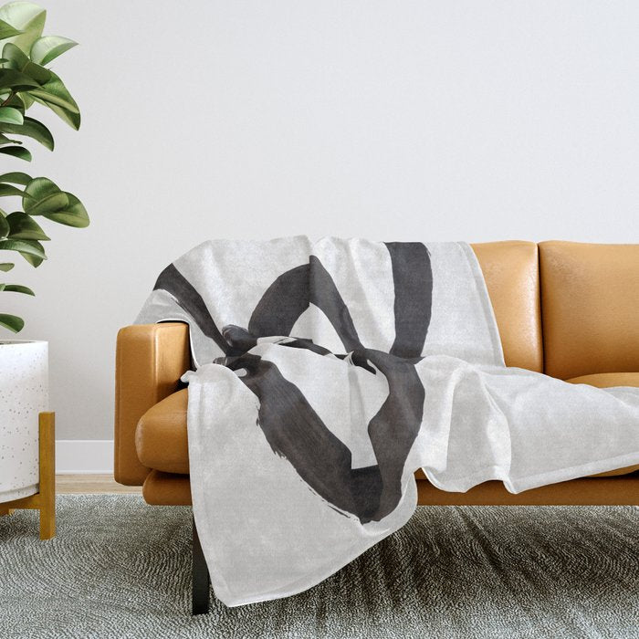 And I Op' Minimalist Ink Line Drawing Abstract Black Brush Strokes Modern Funky Maze by Ejaaz Haniff  Throw Blanket