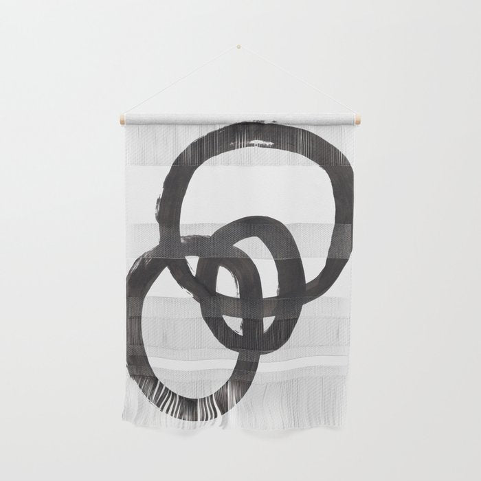 And I Op' Minimalist Ink Line Drawing Abstract Black Brush Strokes Modern Funky Maze by Ejaaz Haniff  Wall Hanging