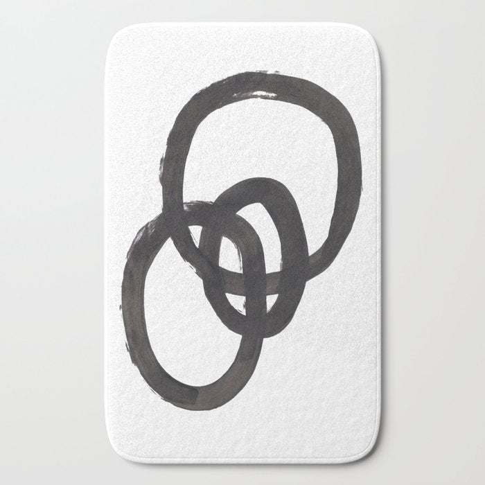 And I Op' Minimalist Ink Line Drawing Abstract Black Brush Strokes Modern Funky Maze by Ejaaz Haniff  Bath Mat