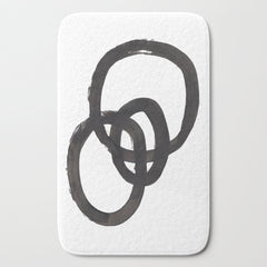 And I Op' Minimalist Ink Line Drawing Abstract Black Brush Strokes Modern Funky Maze by Ejaaz Haniff  Bath Mat