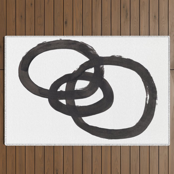 And I Op' Minimalist Ink Line Drawing Abstract Black Brush Strokes Modern Funky Maze by Ejaaz Haniff  Outdoor Rug