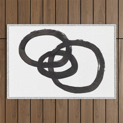 And I Op' Minimalist Ink Line Drawing Abstract Black Brush Strokes Modern Funky Maze by Ejaaz Haniff  Outdoor Rug