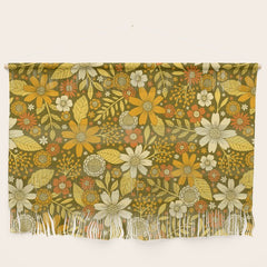 1970s Retro Flowers Pattern in Yellow, Orange & Olive Green Wall Hanging