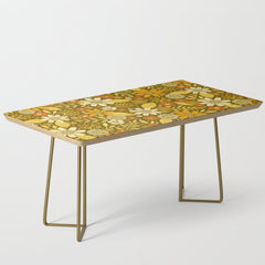 1970s Retro Flowers Pattern in Yellow, Orange & Olive Green Coffee Table