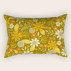 1970s Retro Flowers Pattern in Yellow, Orange & Olive Green Rectangular Pillow