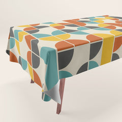 1970s Colors Mid Century Modern Geometric Pattern  Tablecloth