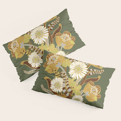 70s, flowers, green, retro, vintage, floral bouquet, olive green Pillow Sham