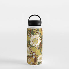 70s, flowers, green, retro, vintage, floral bouquet, olive green Water Bottle