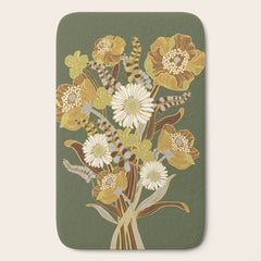 70s, flowers, green, retro, vintage, floral bouquet, olive green Bath Mat