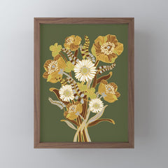 70s, flowers, green, retro, vintage, floral bouquet, olive green Mini Art Print