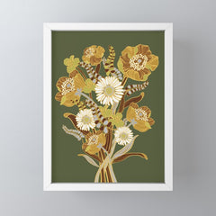 70s, flowers, green, retro, vintage, floral bouquet, olive green Mini Art Print