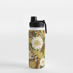 70s, flowers, green, retro, vintage, floral bouquet, olive green Water Bottle