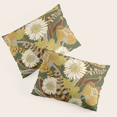 70s, flowers, green, retro, vintage, floral bouquet, olive green Pillow Sham