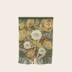 70s, flowers, green, retro, vintage, floral bouquet, olive green Wall Hanging