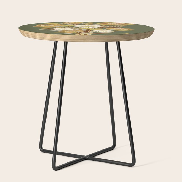70s, flowers, green, retro, vintage, floral bouquet, olive green Side Table