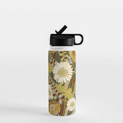 70s, flowers, green, retro, vintage, floral bouquet, olive green Water Bottle