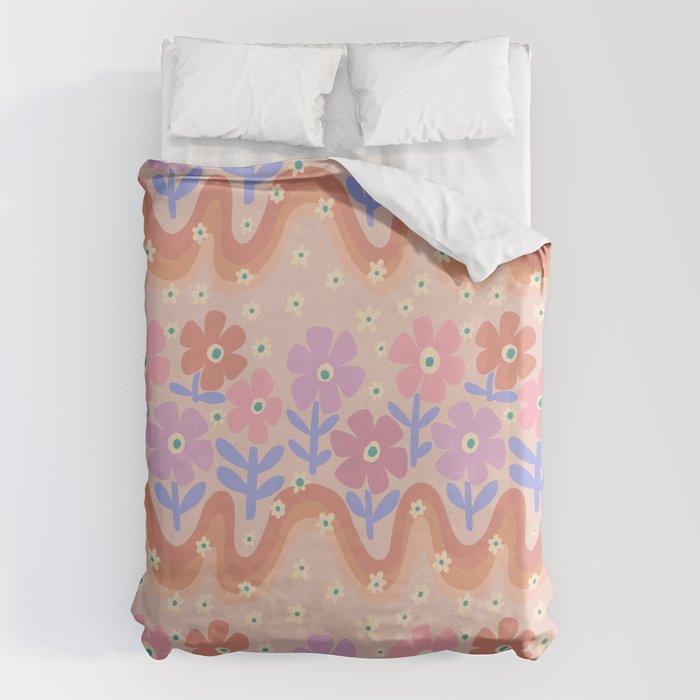 70s Retro Floral vibe Duvet Cover
