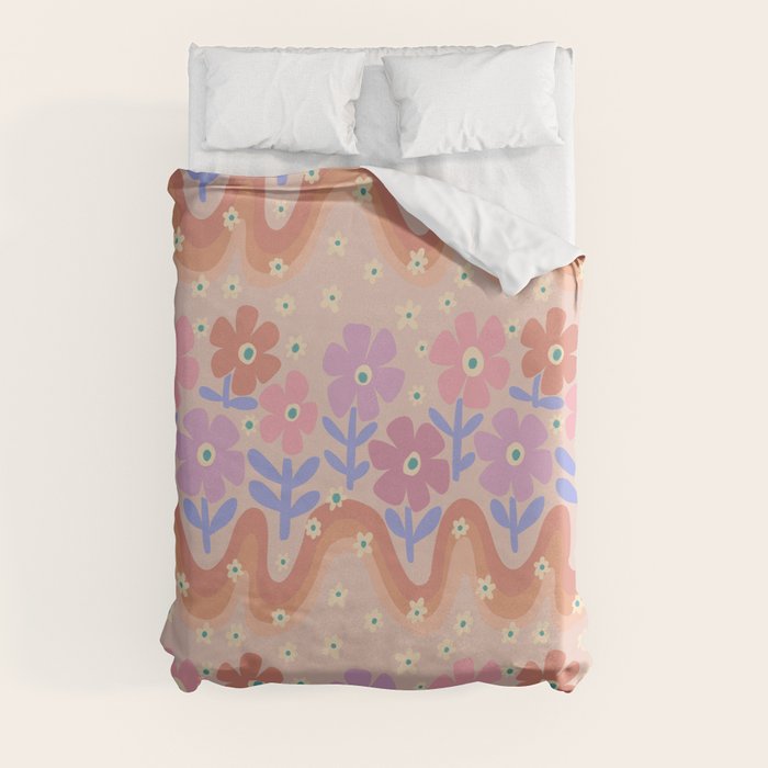 70s Retro Floral vibe Duvet Cover