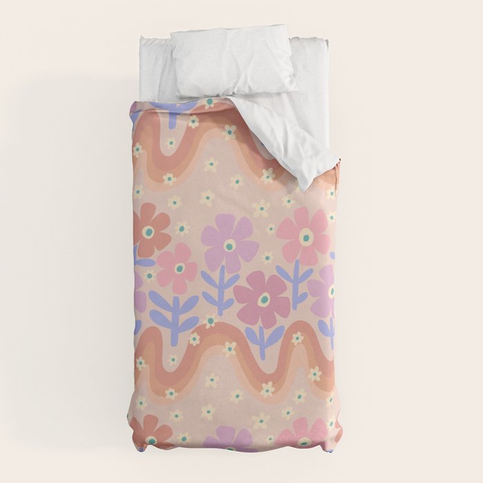70s Retro Floral vibe Duvet Cover