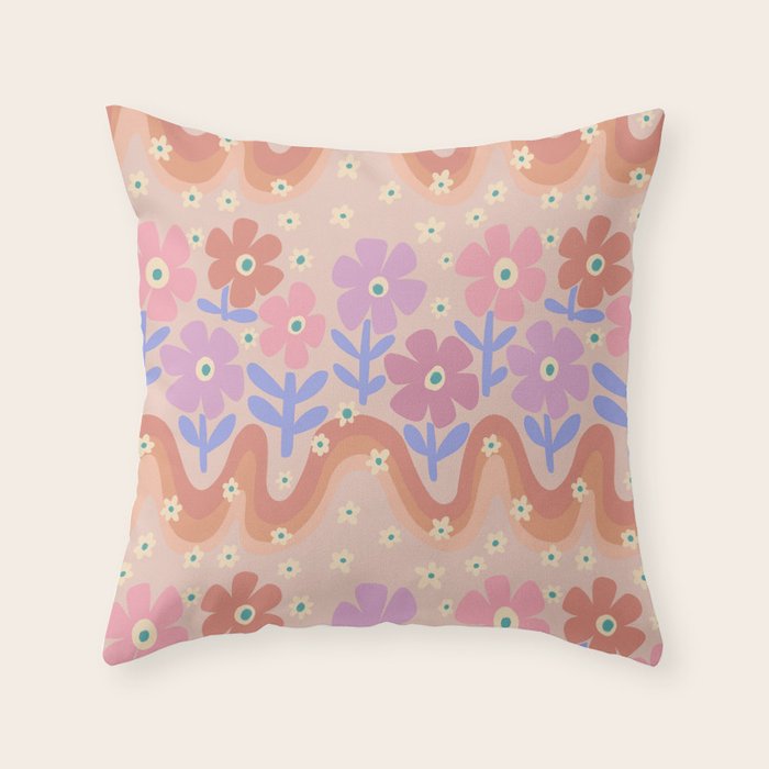 70s Retro Floral vibe Throw Pillow