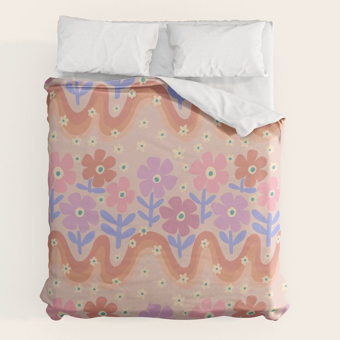 70s Retro Floral vibe Duvet Cover