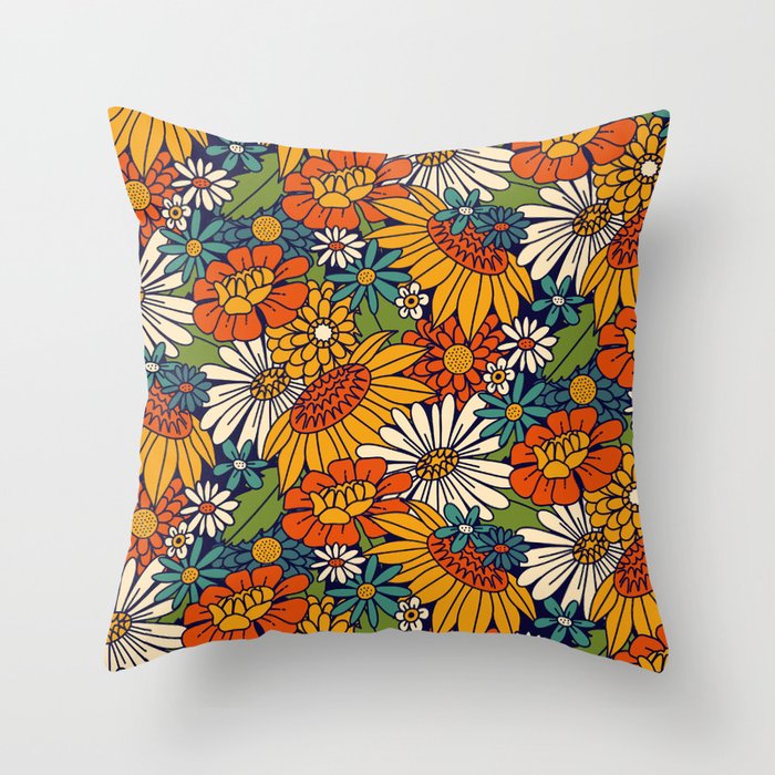 70s Retro Floral - Bold Throw Pillow