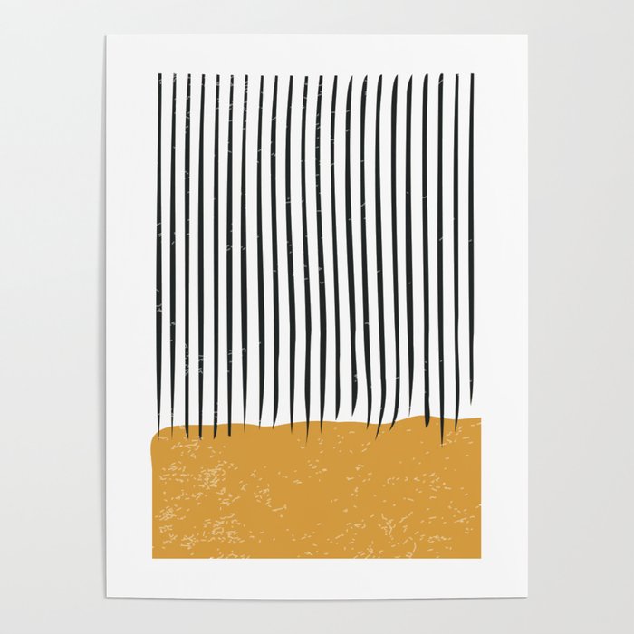 (White Background) Mid Century Modern Minimalist Rothko Inspired Color Field With Lines Geometric Style  Poster