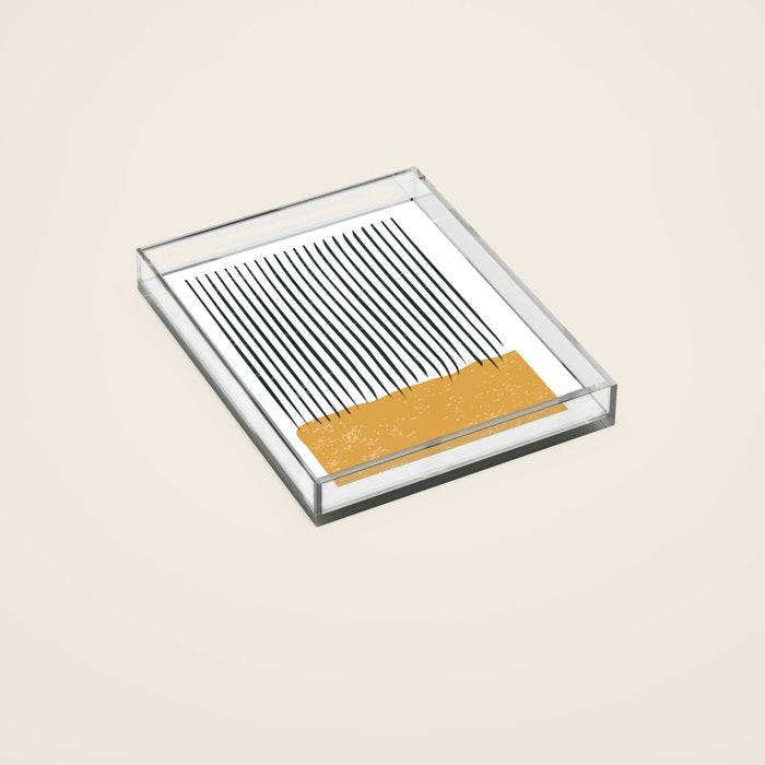 (White Background) Mid Century Modern Minimalist Rothko Inspired Color Field With Lines Geometric Style  Acrylic Tray