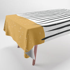 (White Background) Mid Century Modern Minimalist Rothko Inspired Color Field With Lines Geometric Style  Tablecloth
