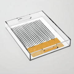 (White Background) Mid Century Modern Minimalist Rothko Inspired Color Field With Lines Geometric Style  Acrylic Tray