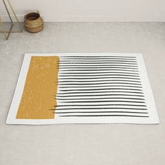 (White Background) Mid Century Modern Minimalist Rothko Inspired Color Field With Lines Geometric Style  Rug