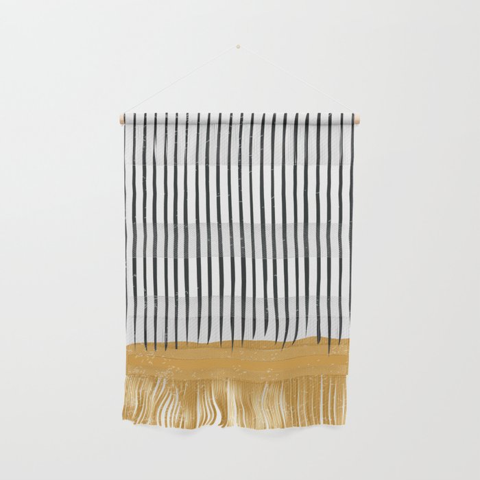 (White Background) Mid Century Modern Minimalist Rothko Inspired Color Field With Lines Geometric Style  Wall Hanging
