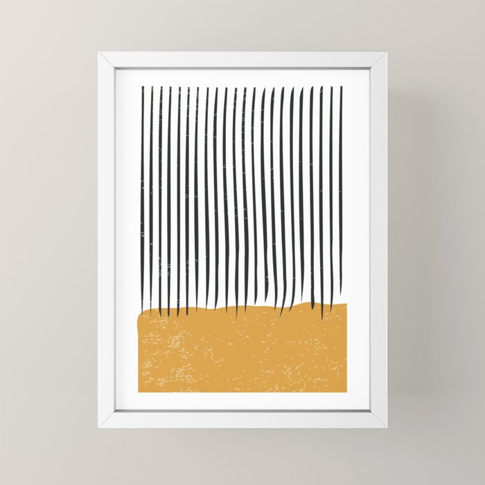 (White Background) Mid Century Modern Minimalist Rothko Inspired Color Field With Lines Geometric Style  Mini Art Print