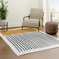 (White Background) Mid Century Modern Minimalist Rothko Inspired Color Field With Lines Geometric Style  Rug