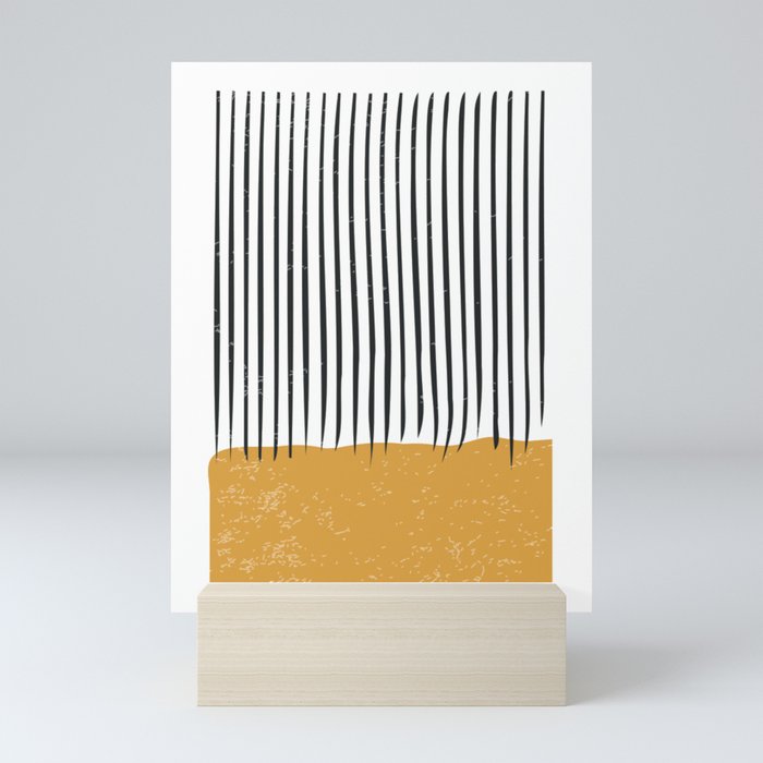 (White Background) Mid Century Modern Minimalist Rothko Inspired Color Field With Lines Geometric Style  Mini Art Print