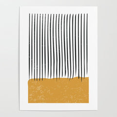 (White Background) Mid Century Modern Minimalist Rothko Inspired Color Field With Lines Geometric Style  Poster