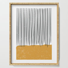 (White Background) Mid Century Modern Minimalist Rothko Inspired Color Field With Lines Geometric Style  Serving Tray