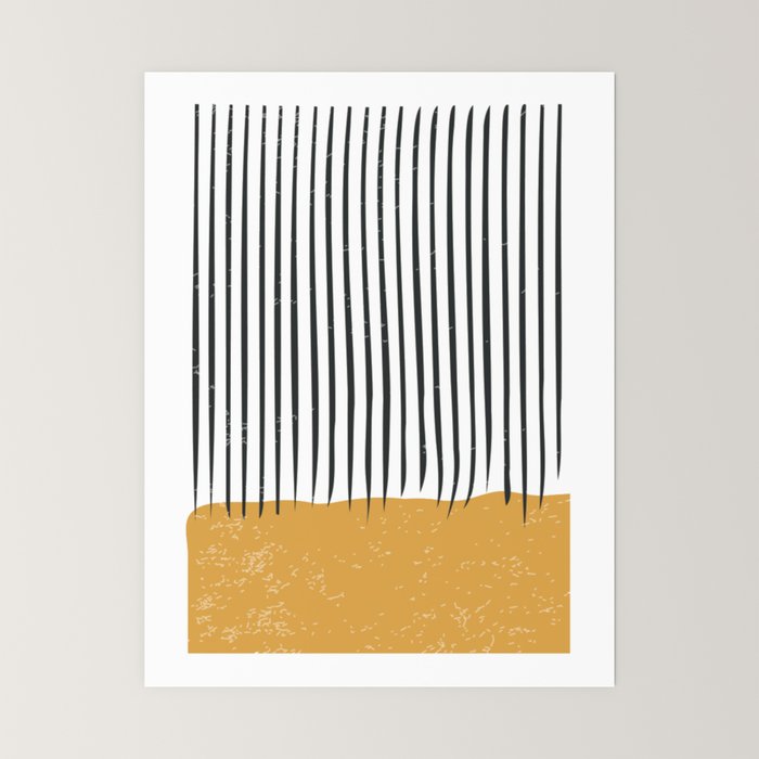 (White Background) Mid Century Modern Minimalist Rothko Inspired Color Field With Lines Geometric Style  Mini Art Print