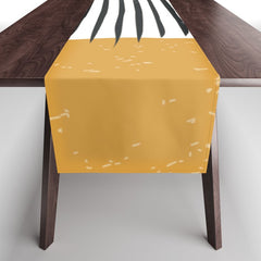 (White Background) Mid Century Modern Minimalist Rothko Inspired Color Field With Lines Geometric Style  Table Runner
