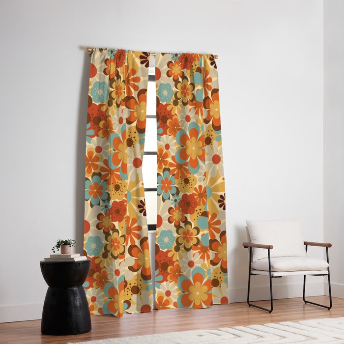 70's Retro Floral Patterned Prints Window Curtain