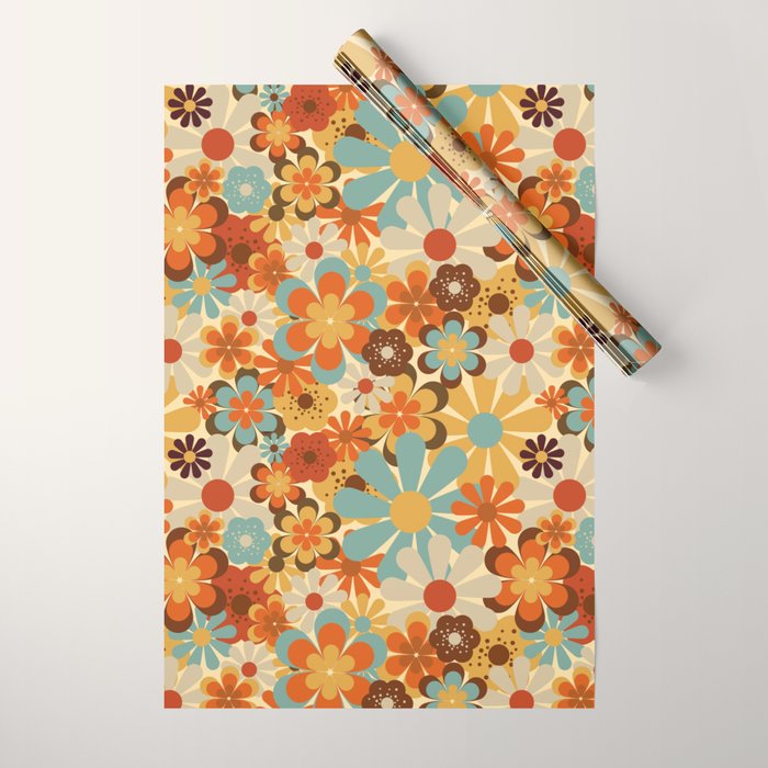 70's Retro Floral Patterned Prints Wrapping Paper